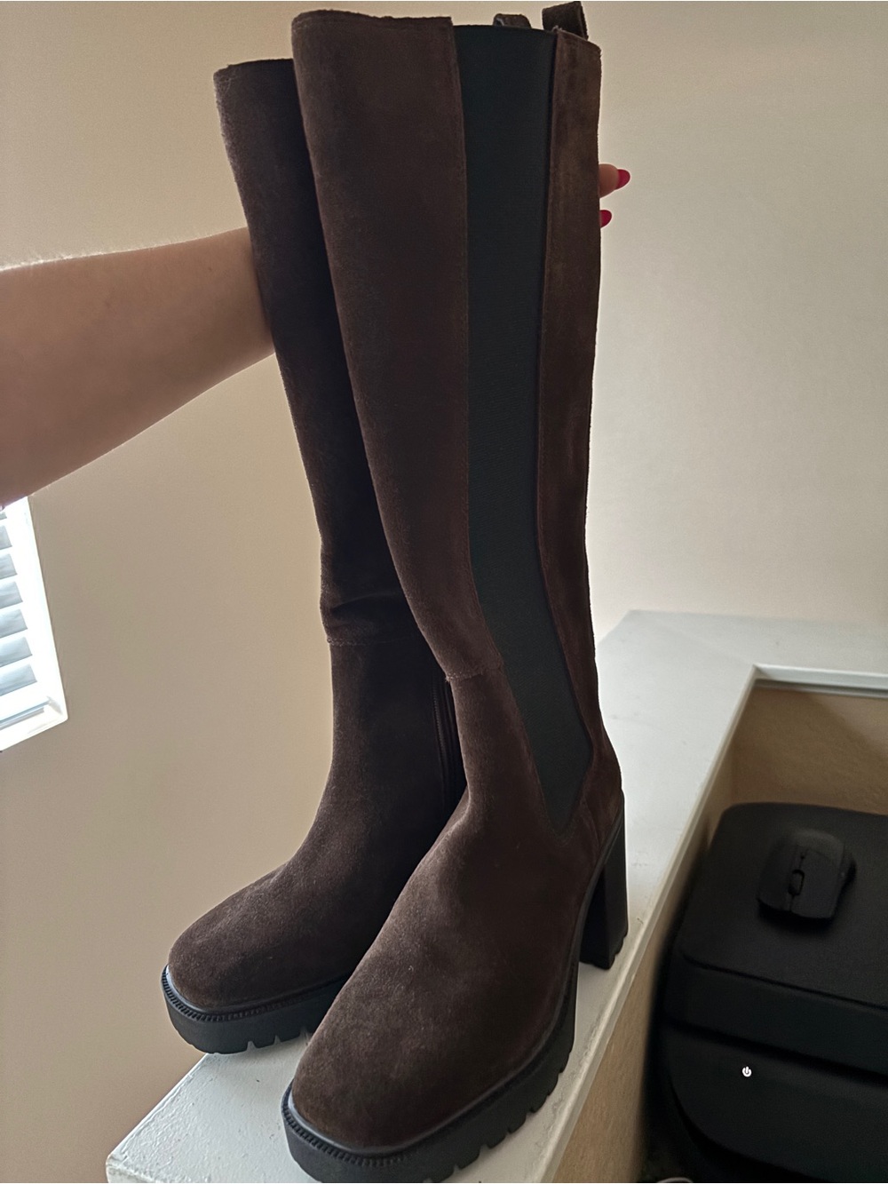 Steve Madden Women's Brown Suede Knee-High Platform Boots
